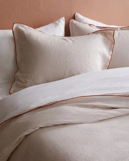 European Linen Double Embroidered Edge Duvet Cover Set