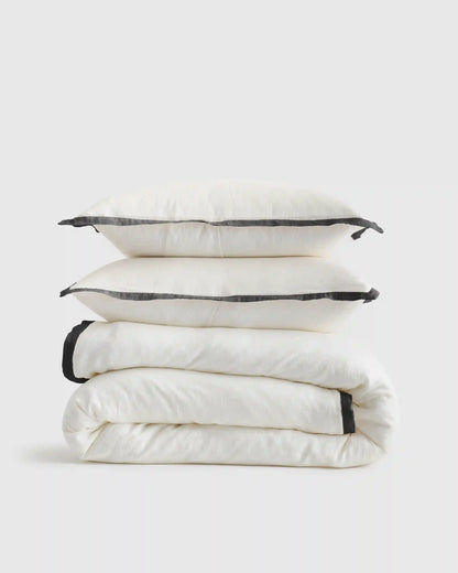 European Linen Contrast Flange Duvet Cover Set