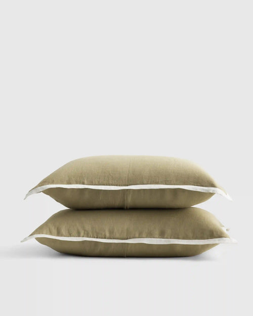 European Linen Contrast Flange Sham Set