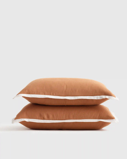 European Linen Contrast Flange Sham Set