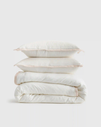 European Linen Contrast Flange Duvet Cover Set