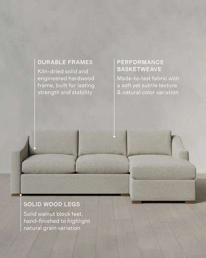 Hollis Slope Arm Chaise Sectional in Performance Basketweave