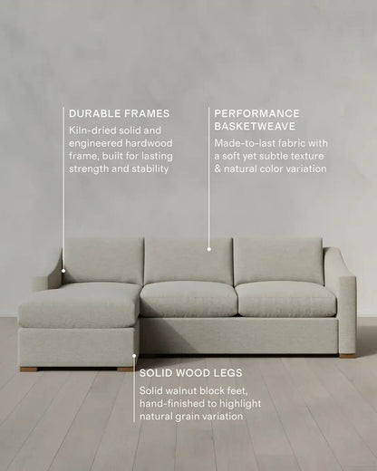Hollis Slope Arm Chaise Sectional in Performance Basketweave
