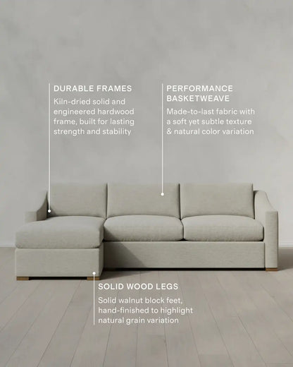 Hollis Slope Arm Chaise Sectional in Performance Basketweave