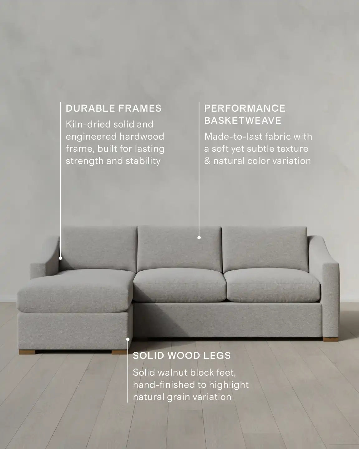 Hollis Slope Arm Chaise Sectional in Performance Basketweave