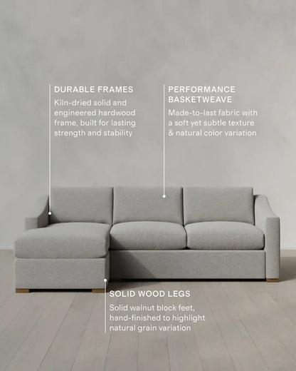 Hollis Slope Arm Chaise Sectional in Performance Basketweave