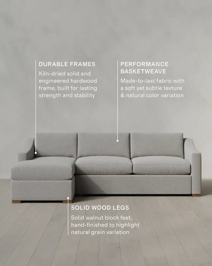 Hollis Slope Arm Chaise Sectional in Performance Basketweave