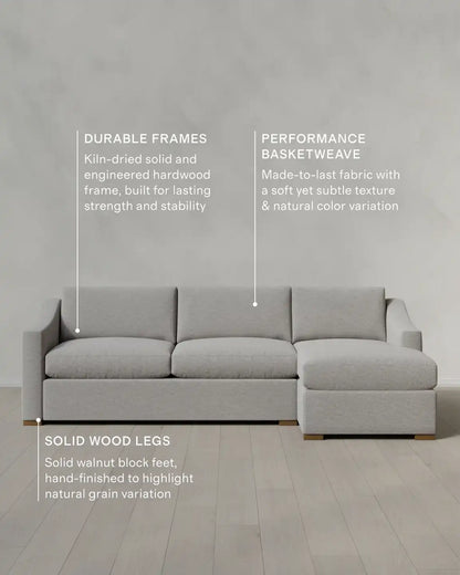 Hollis Slope Arm Chaise Sectional in Performance Basketweave