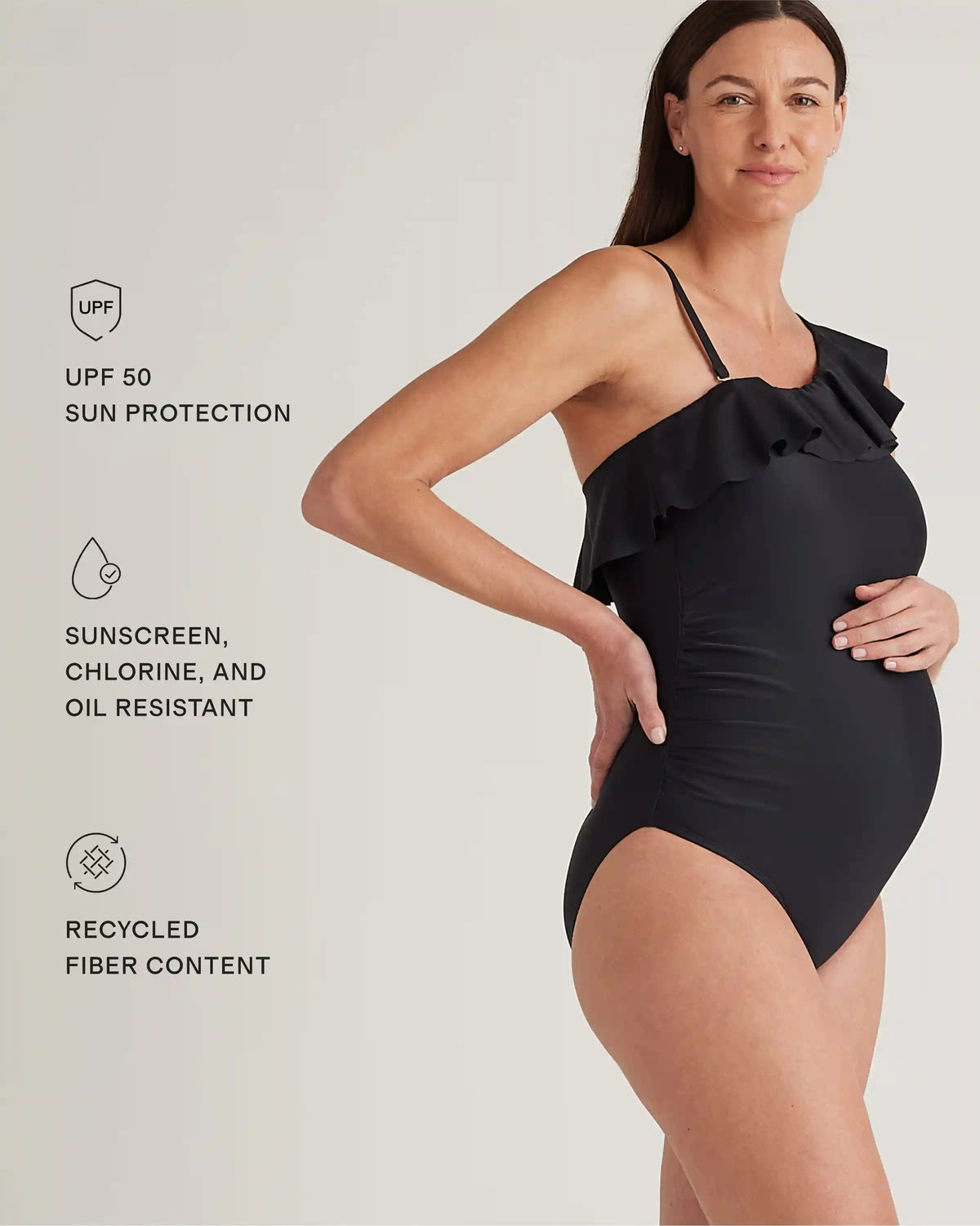 Italian Maternity One Shoulder Ruffle One-Piece Swimsuit