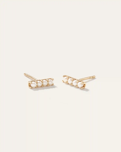 14K Gold Freshwater Pearl Mini Bar Studs