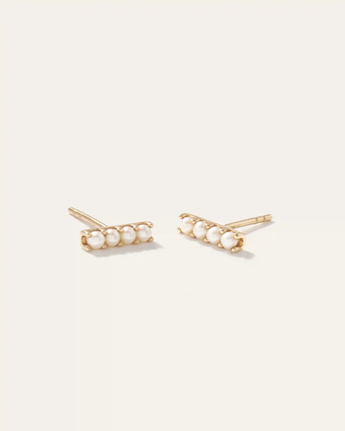 14K Gold Freshwater Pearl Mini Bar Studs