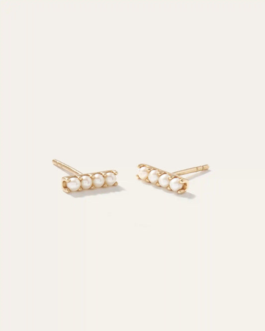 14K Gold Freshwater Pearl Mini Bar Studs