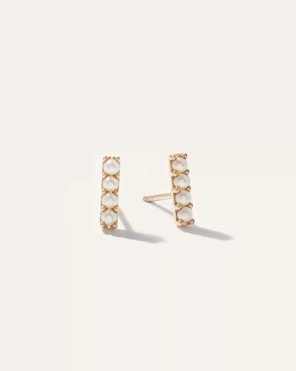 14K Gold Freshwater Pearl Mini Bar Studs