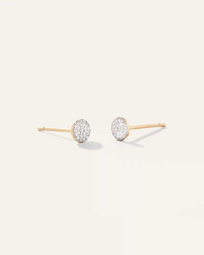 14K Gold Pave Diamond Round Studs