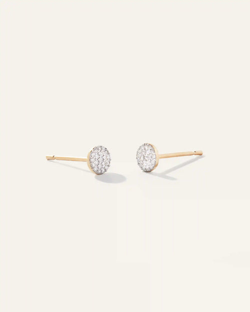 14K Gold Pave Diamond Round Studs