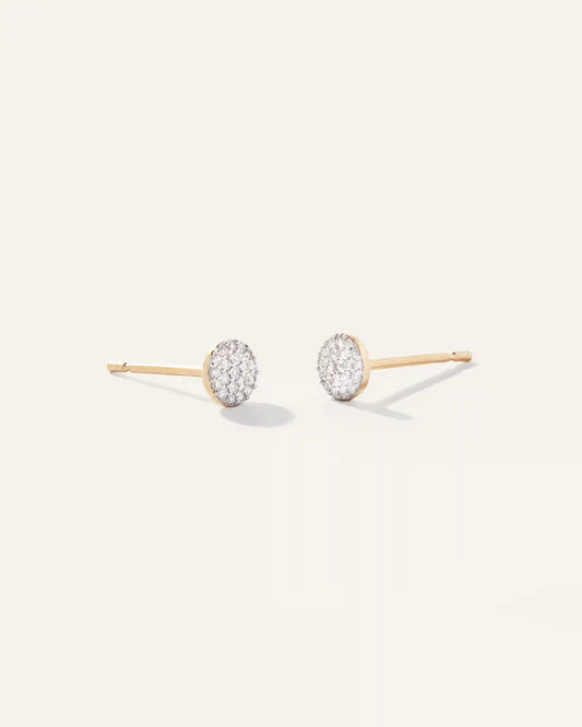 14K Gold Pave Diamond Round Studs