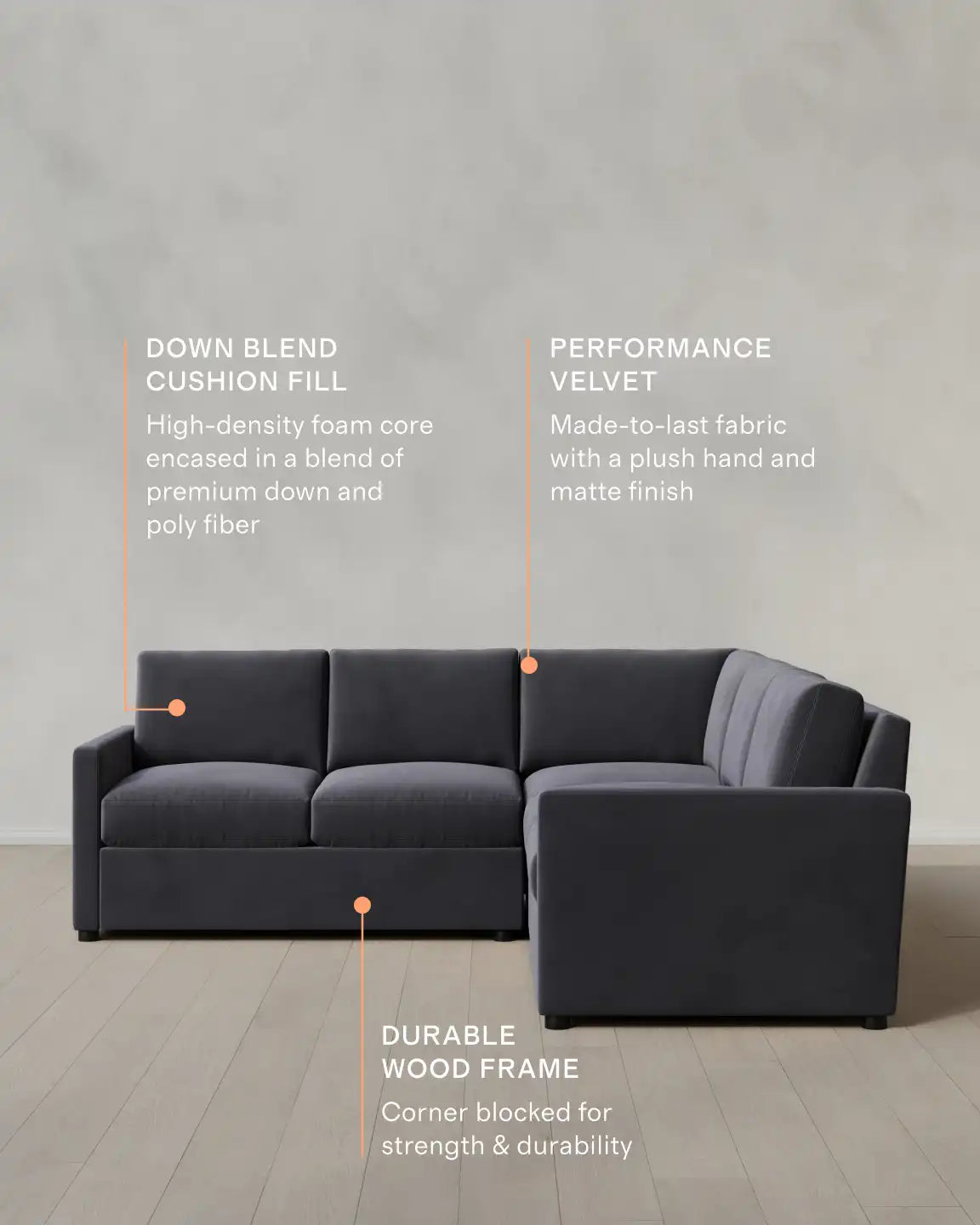 Brennan L Sectional in Performance Velvet
