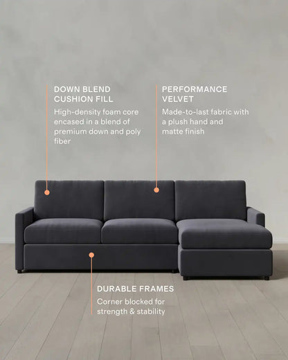 Brennan Chaise Sectional in Performance Velvet