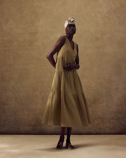 100% Organic Cotton Gauze Tiered Maxi Dress