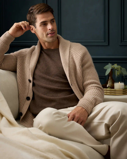 Mongolian Cashmere Shawl Collar Cardigan