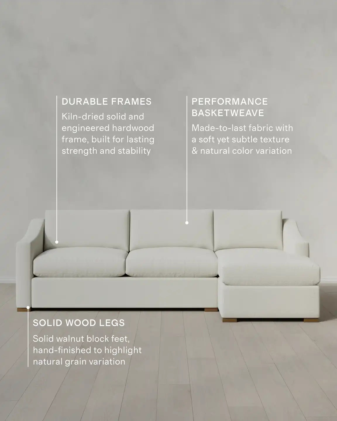 Hollis Slope Arm Chaise Sectional in Performance Basketweave