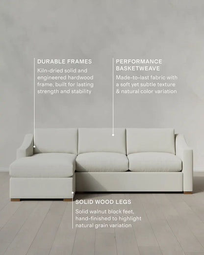 Hollis Slope Arm Chaise Sectional in Performance Basketweave