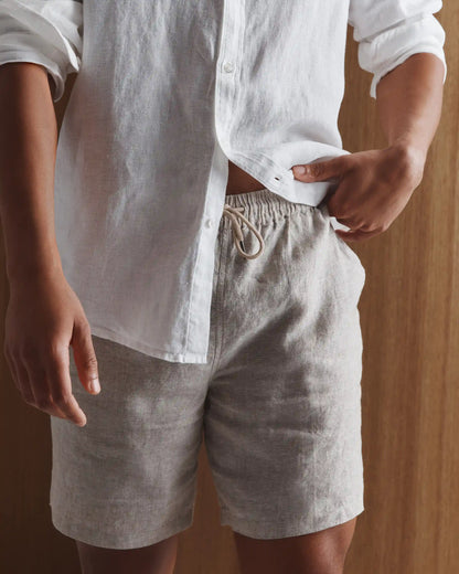100% European Linen Drawstring Beach Shorts - 7"