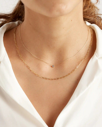 14K Gold Diamond Bezel Necklace