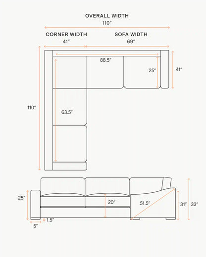 Hollis Slope Arm L Sectional in Performance Basketweave
