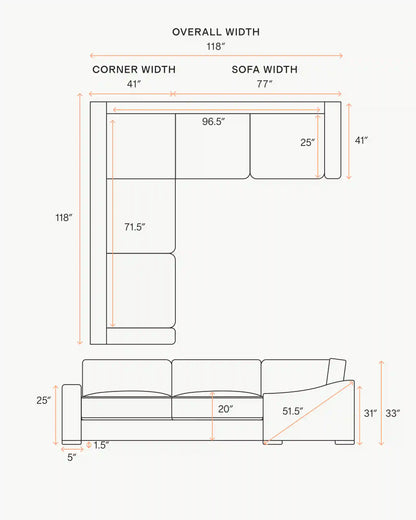 Hollis Slope Arm L Sectional in Performance Basketweave