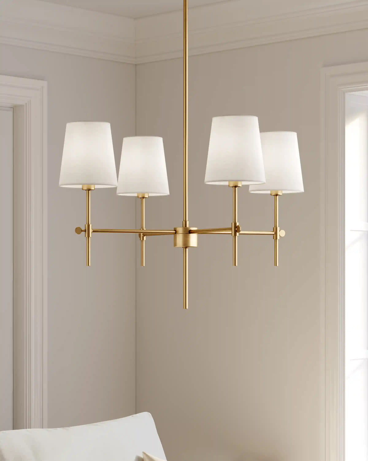 Linear Steel Chandelier with Linen Shades