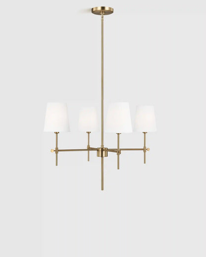 Linear Steel Chandelier with Linen Shades