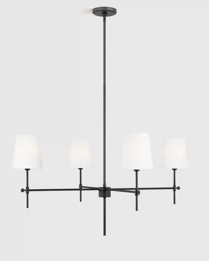 Linear Steel Chandelier with Linen Shades
