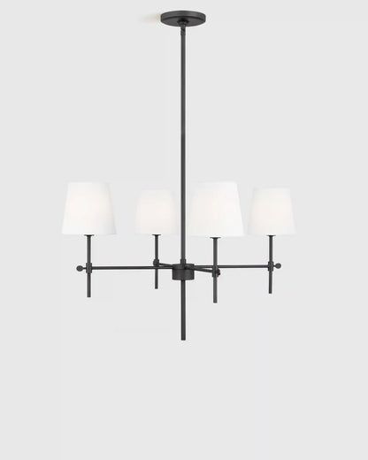 Linear Steel Chandelier with Linen Shades