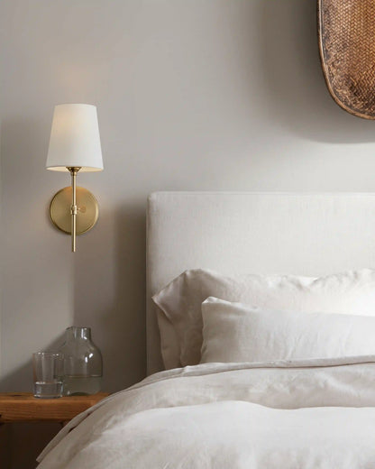Linear Steel Sconce with Linen Shade