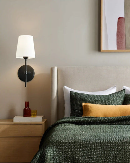 Linear Steel Sconce with Linen Shade