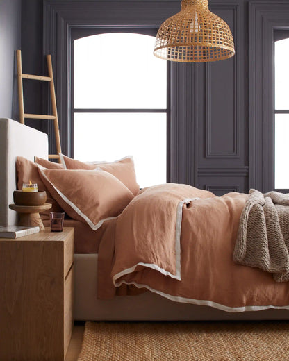 European Linen Contrast Flange Duvet Cover Set