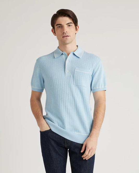 Organic Cotton-Silk Tipped Polo Sweater