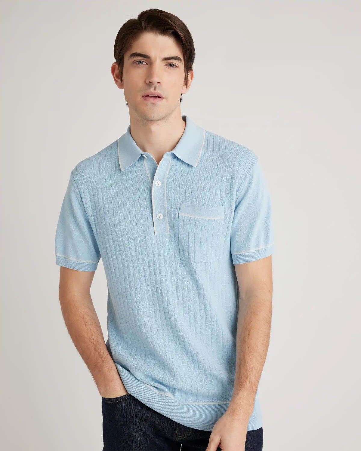 Organic Cotton-Silk Tipped Polo Sweater