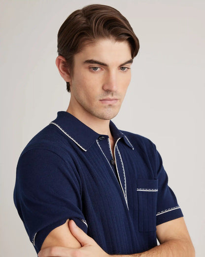 Organic Cotton-Silk Tipped Polo Sweater