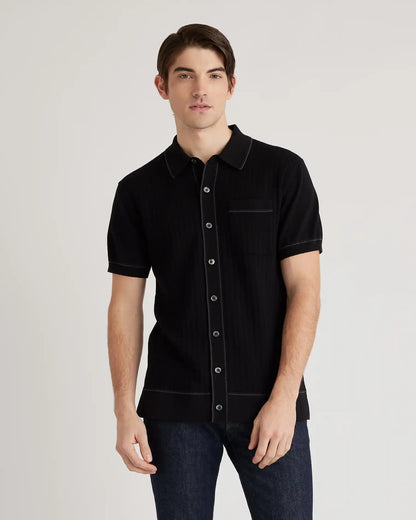 Organic Cotton-Silk Tipped Button Down Polo Sweater