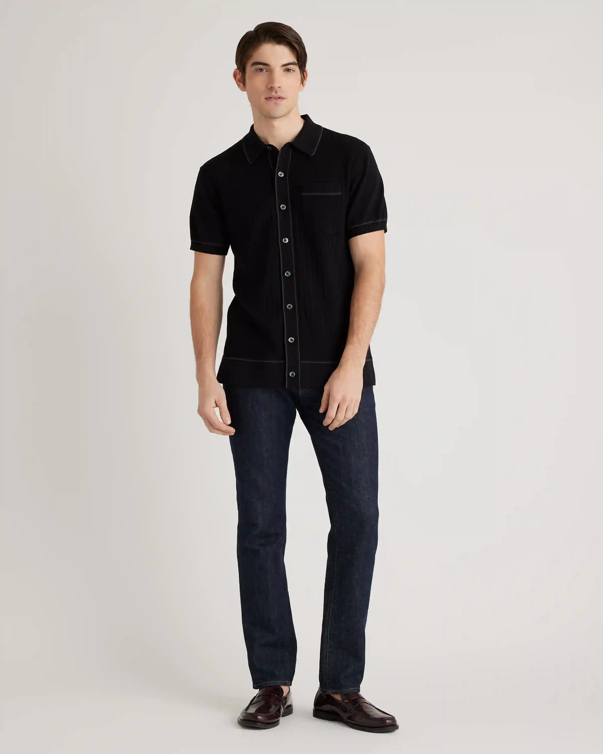 Organic Cotton-Silk Tipped Button Down Polo Sweater