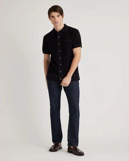 Organic Cotton-Silk Tipped Button Down Polo Sweater