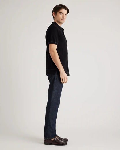 Organic Cotton-Silk Tipped Button Down Polo Sweater