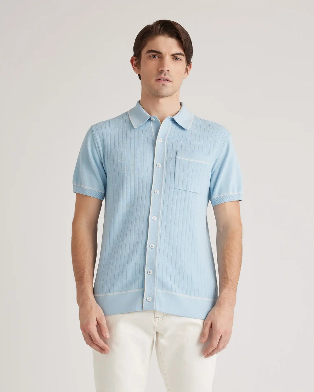 Organic Cotton-Silk Tipped Button Down Polo Sweater