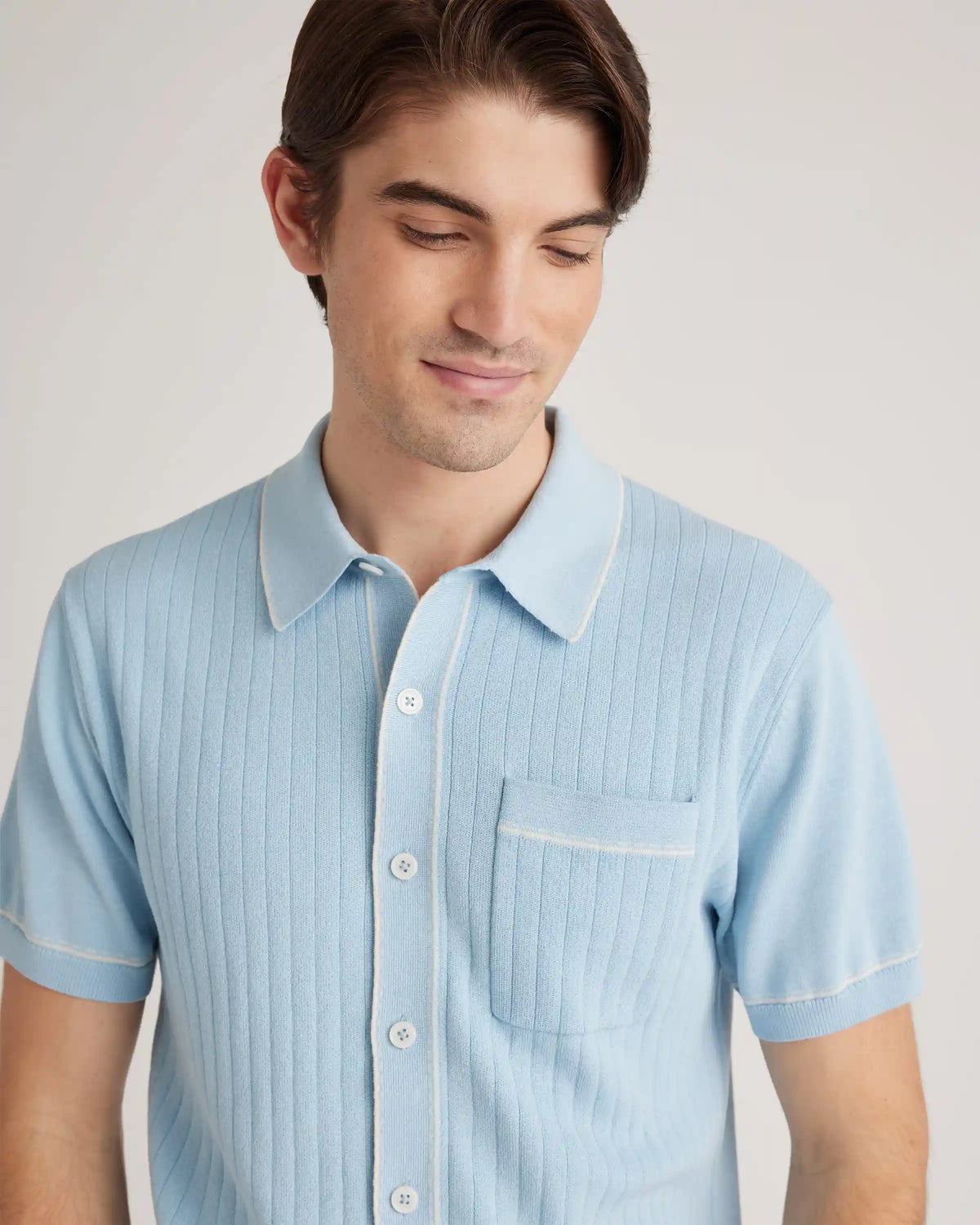 Organic Cotton-Silk Tipped Button Down Polo Sweater