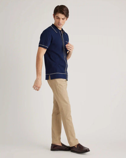 Organic Cotton-Silk Tipped Button Down Polo Sweater