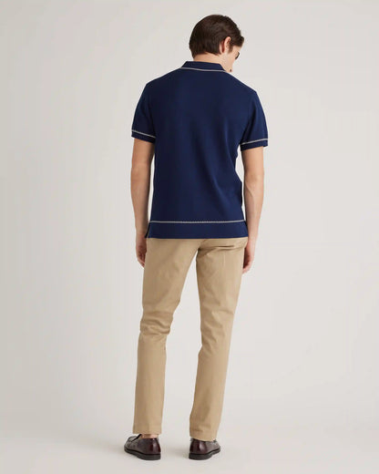 Organic Cotton-Silk Tipped Button Down Polo Sweater