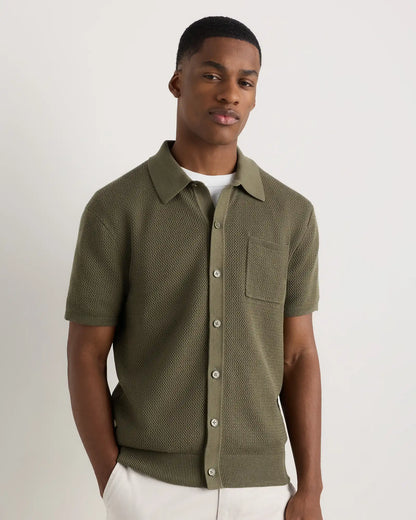 100% Organic Cotton Mesh-Stitch Button-Up Sweater Polo