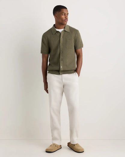 100% Organic Cotton Mesh-Stitch Button-Up Sweater Polo